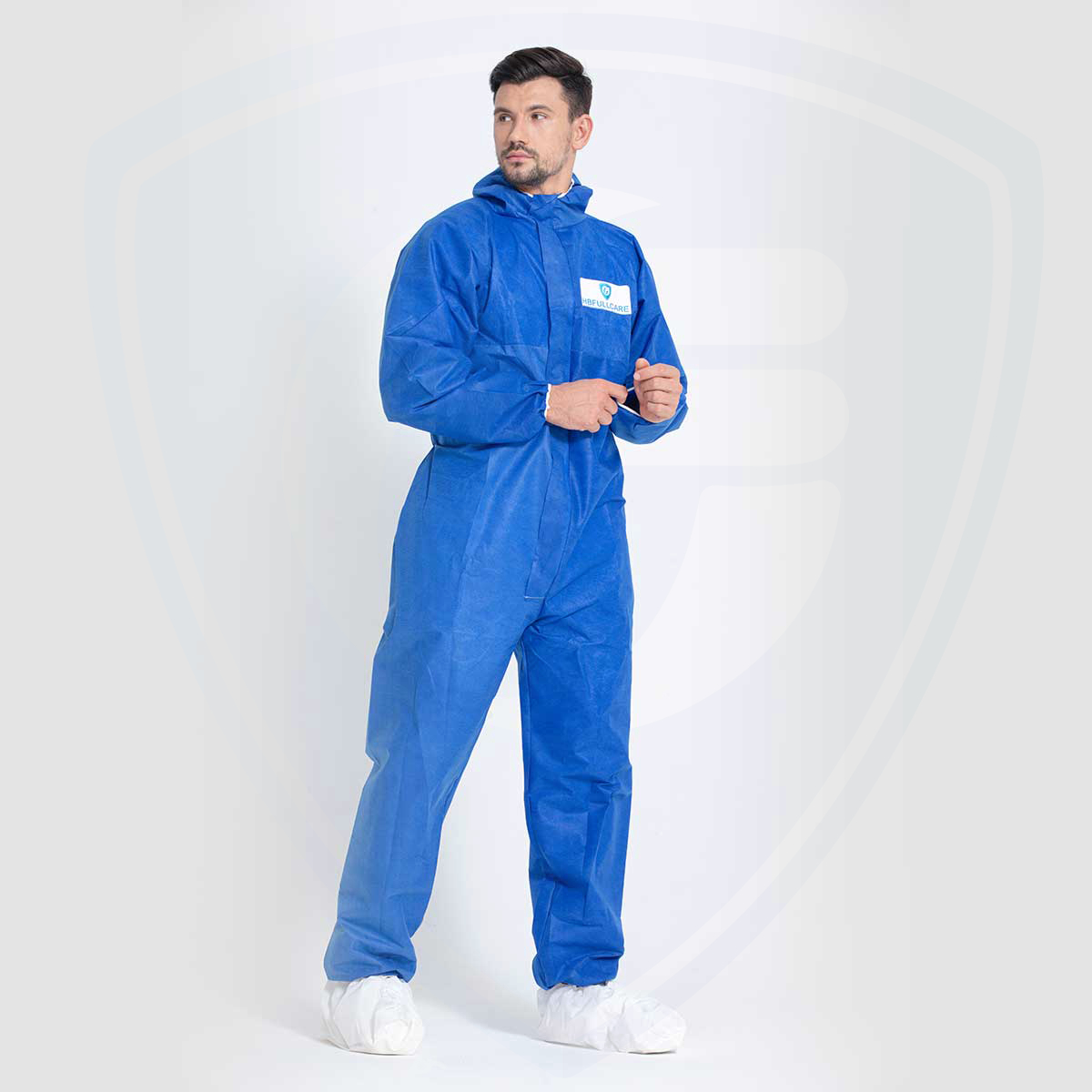 Blue Disposable Waterproof Coverall with Hood for Painting 