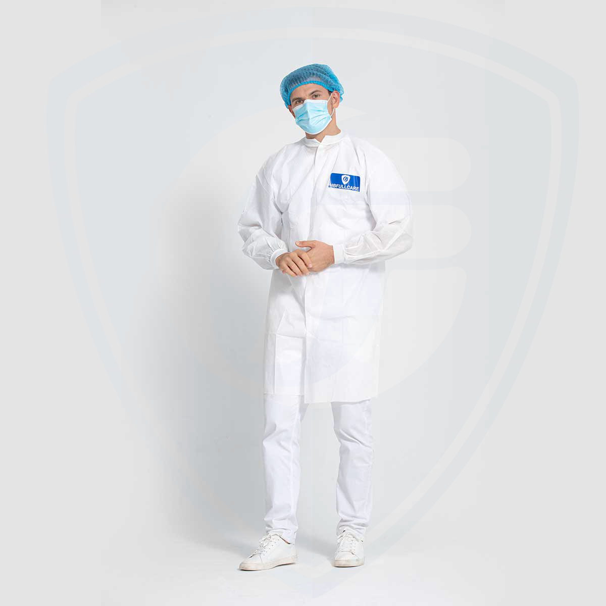 White NoWrinkle Professional Disposable SMS Knee Length Lab Coat from