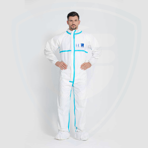 Type4/5/6 Disposable Safety Protective Coverall Sealed Seams with Blue Tape 