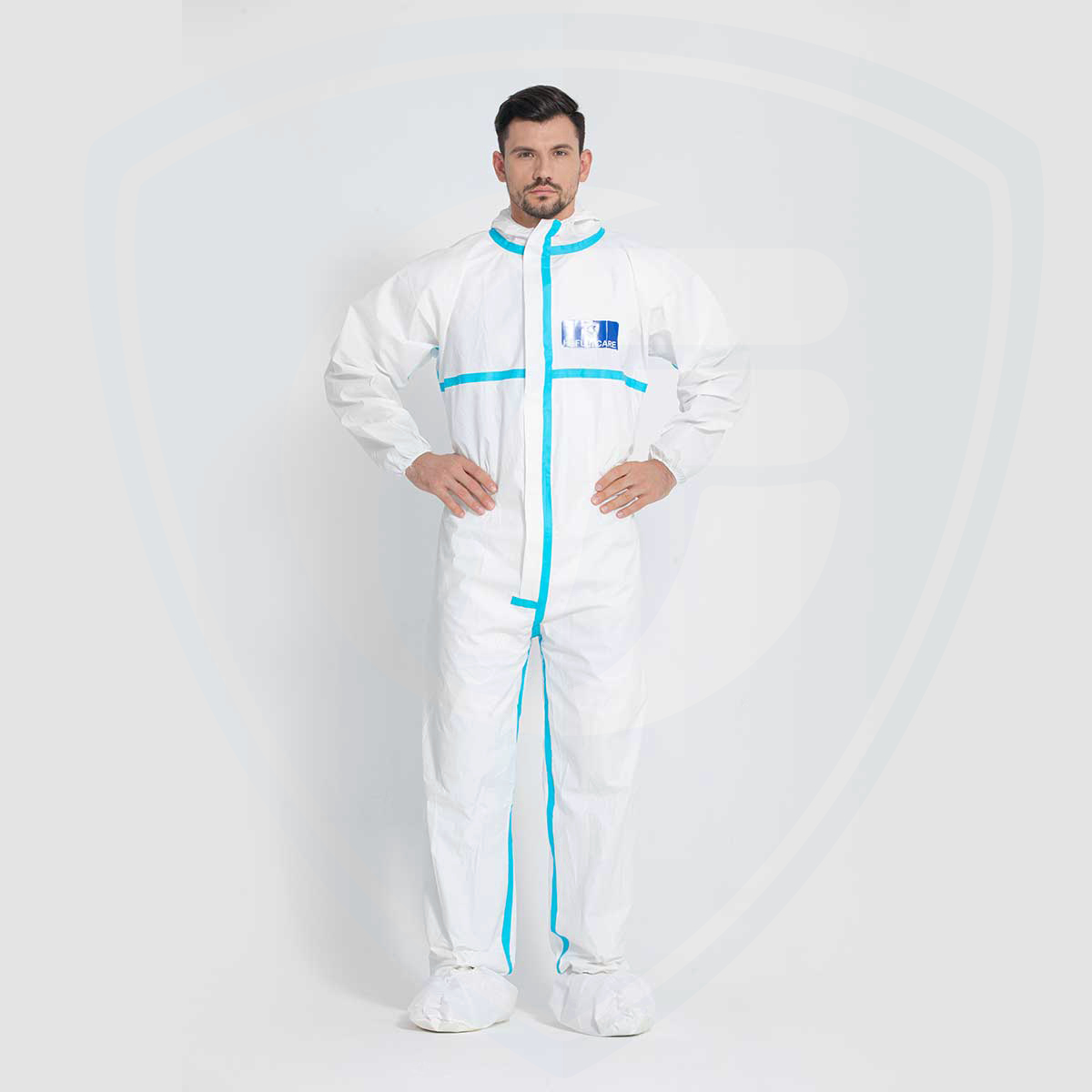 Type4/5/6 Disposable Safety Protective Coverall Sealed Seams with Blue Tape 