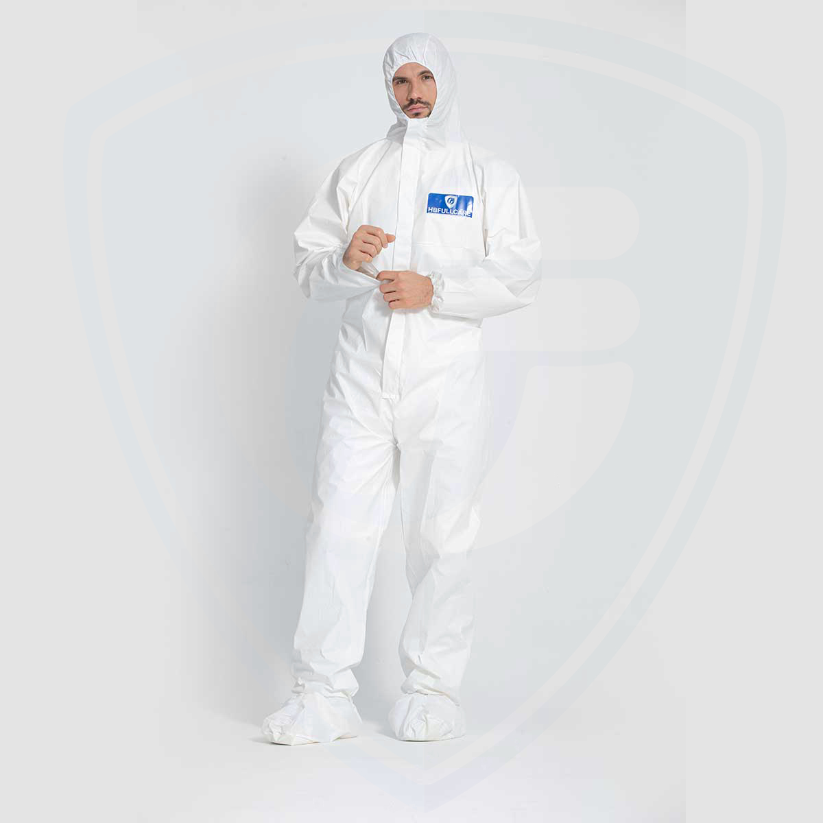 White Disposable Protective Spray Painting Coverall Safety Workwear Attached Hood 
