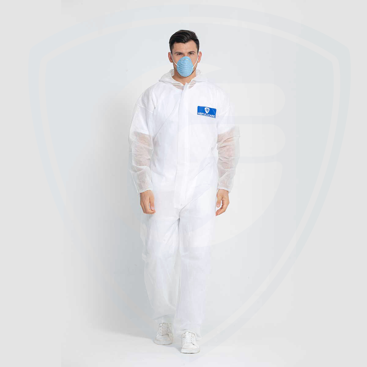 Disposable White Splash Protective Coverall with Hood And 2-way Zipper 
