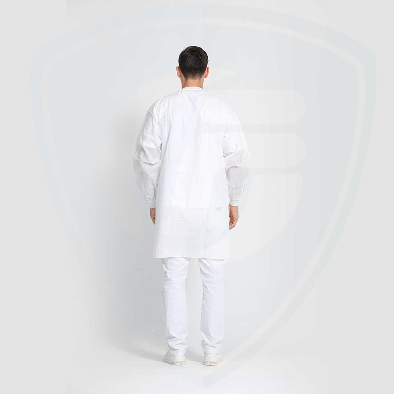 White NoWrinkle Professional Disposable SMS Knee Length Lab Coat from